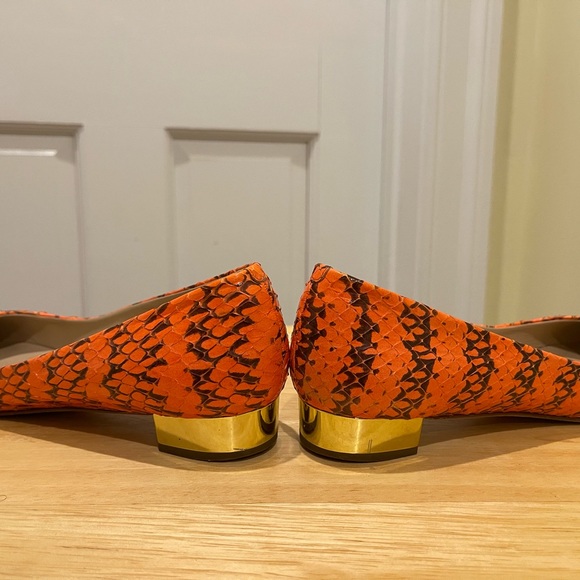 J. Crew Collection Janey snakeskin flats in coral salmon color. 8 M. - Picture 7 of 8